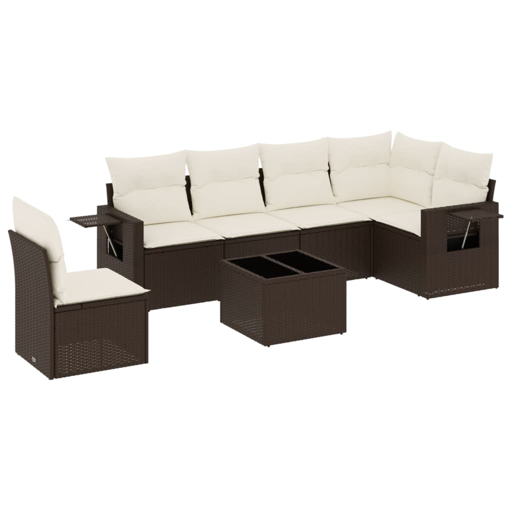 7-delige Loungeset met kussens poly rattan bruin