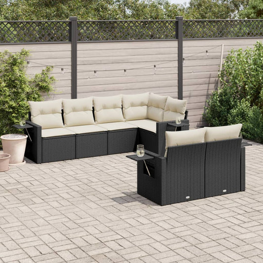 7-delige Loungeset met kussens poly rattan zwart Tuinsets | Creëer jouw Trendy Thuis | Gratis bezorgd & Retour | Trendy.nl