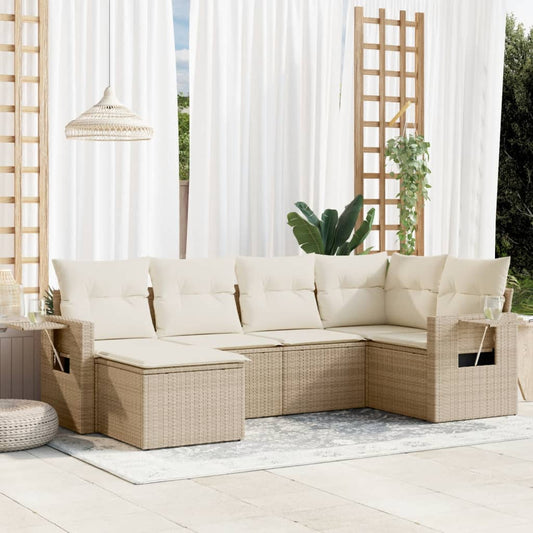 6-delige Loungeset met kussens poly rattan beige