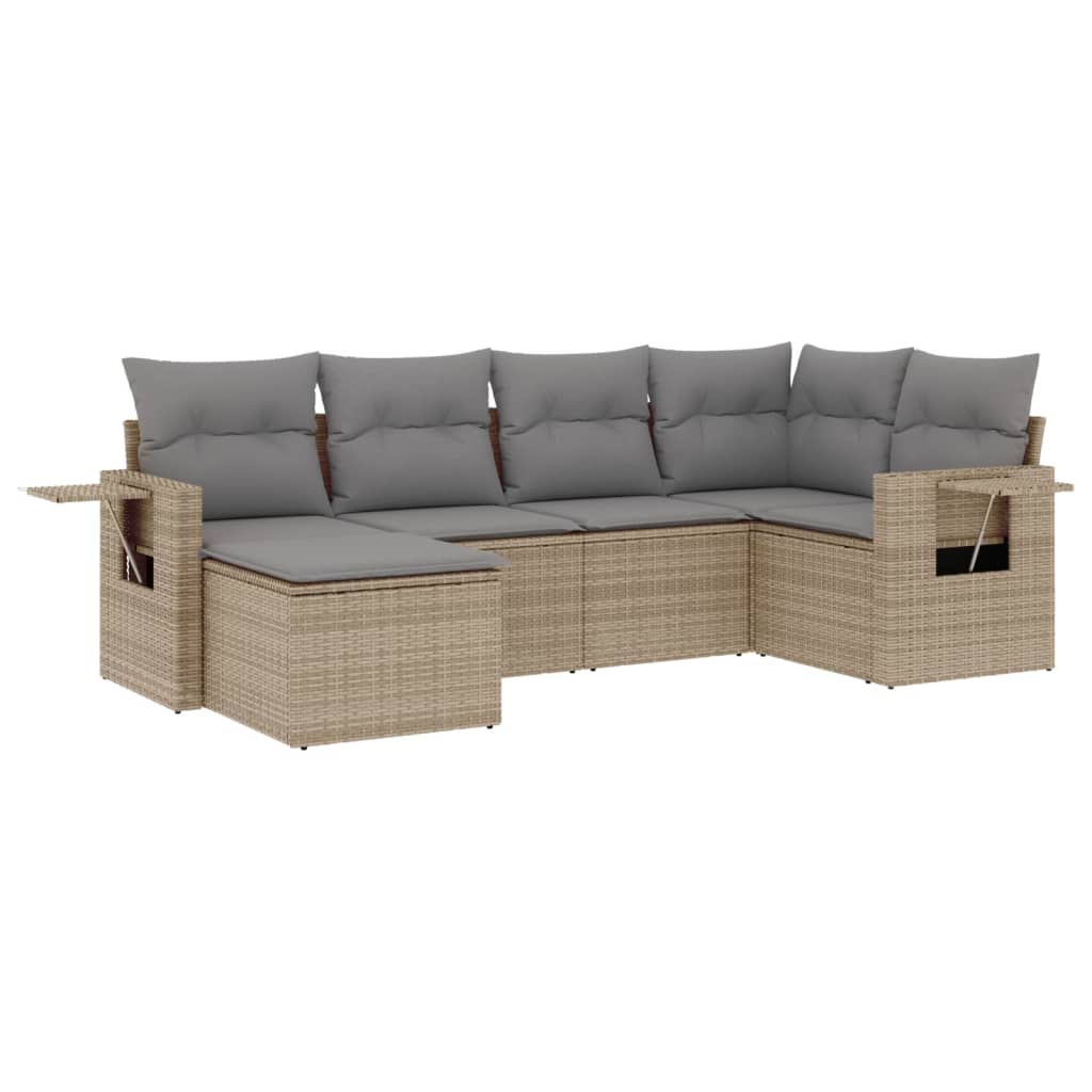 6-delige Loungeset met kussens poly rattan beige