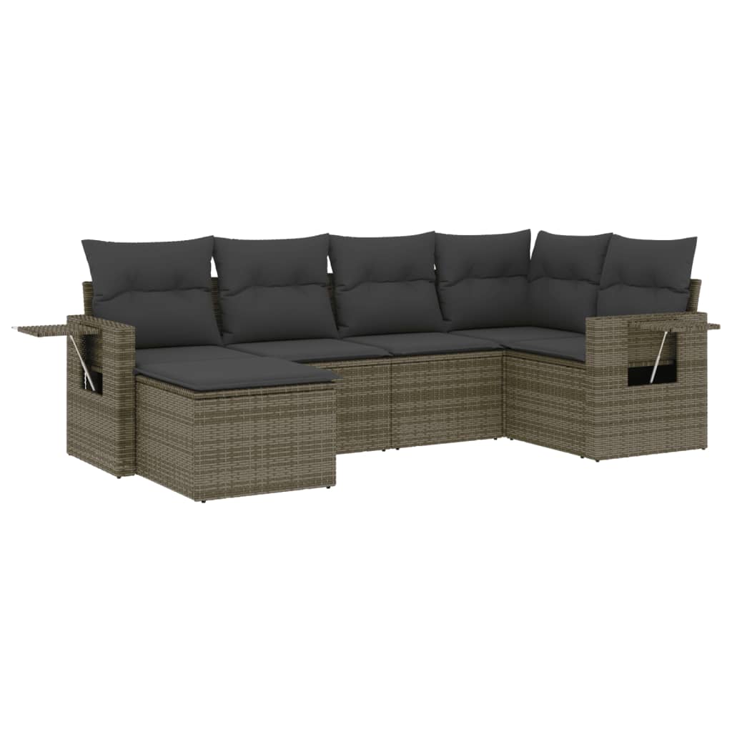 6-delige Loungeset met kussens poly rattan grijs