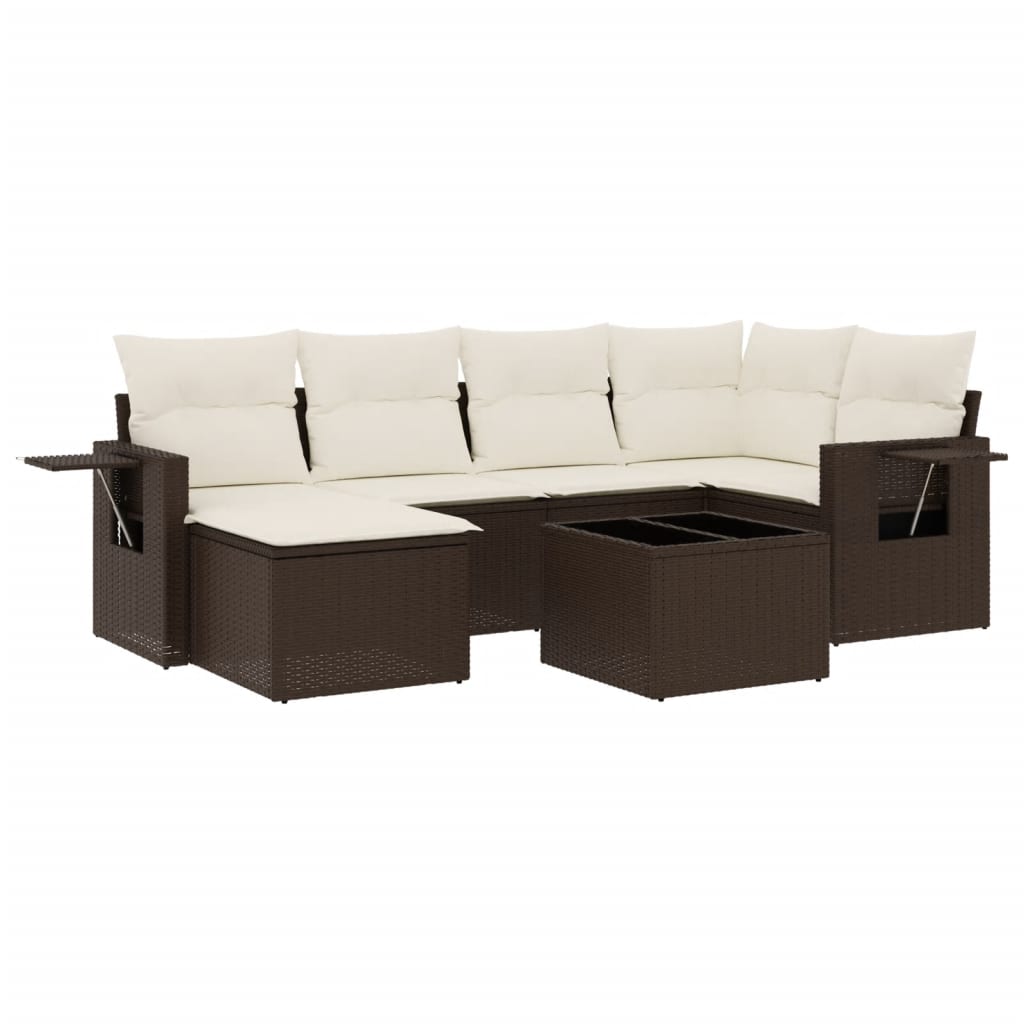 7-delige Loungeset met kussens poly rattan bruin