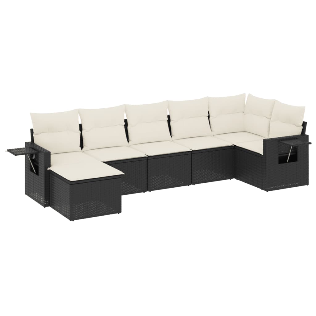 7-delige Loungeset met kussens poly rattan zwart