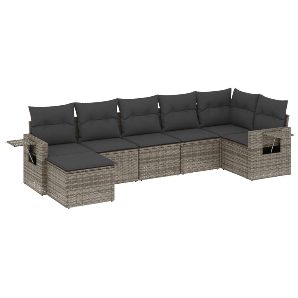 7-delige Loungeset met kussens poly rattan grijs