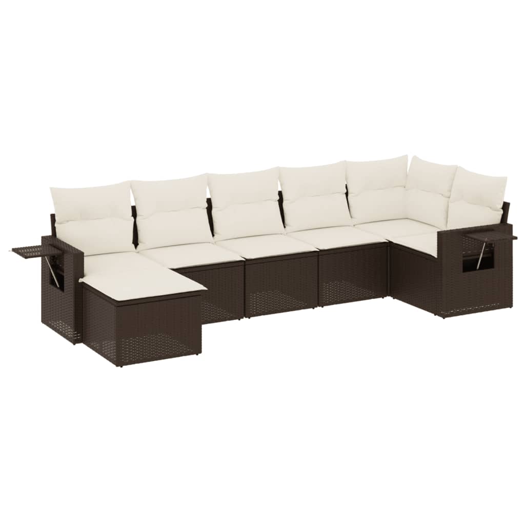 7-delige Loungeset met kussens poly rattan bruin