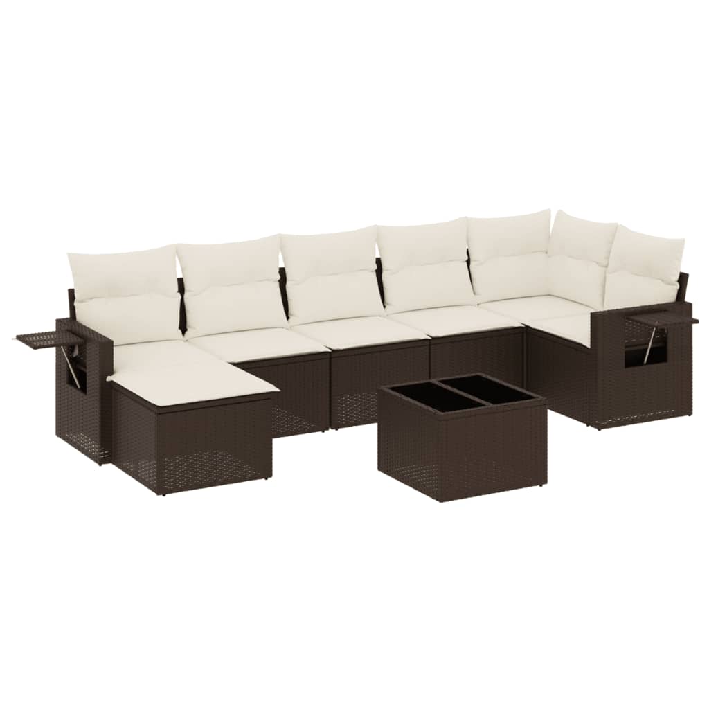 8-delige Loungeset met kussens poly rattan bruin