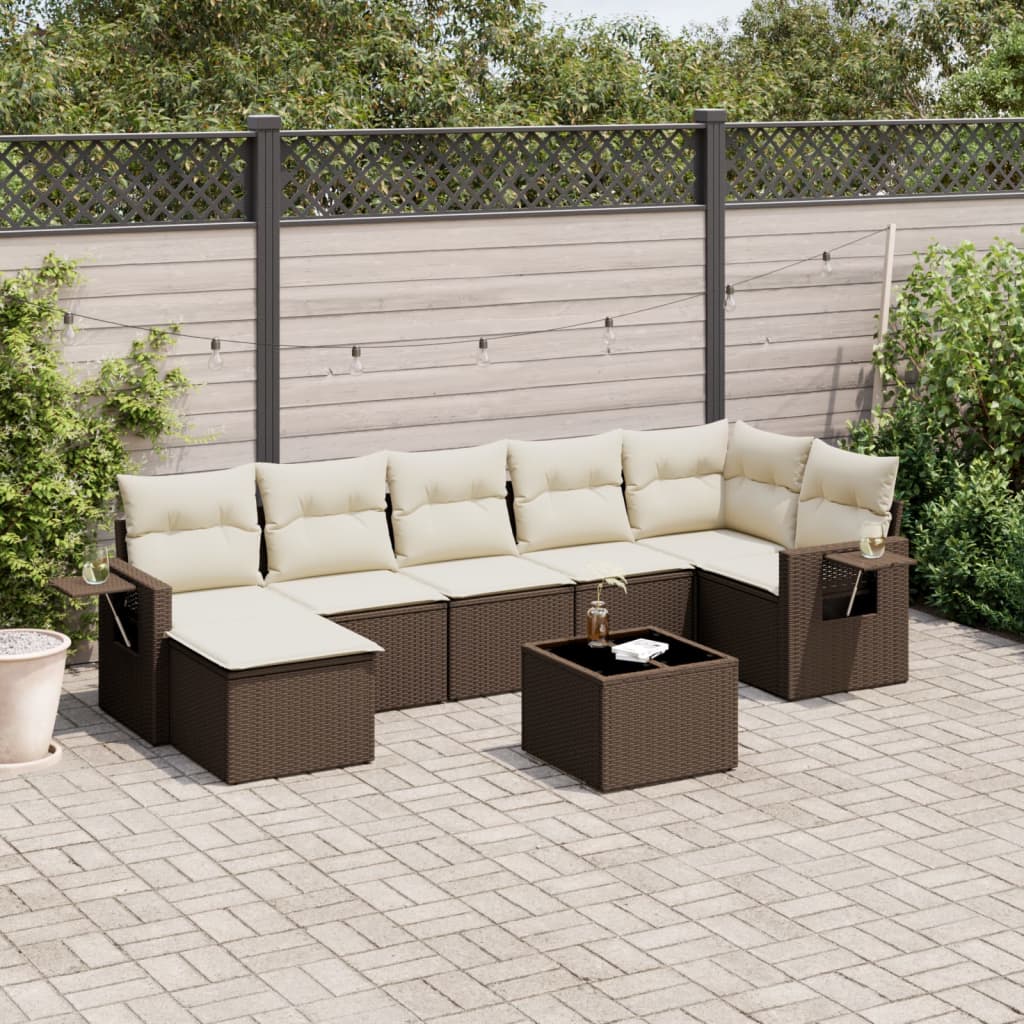 8-delige Loungeset met kussens poly rattan bruin