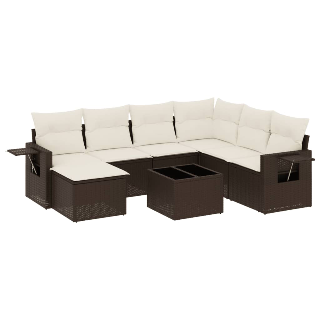 8-delige Loungeset met kussens poly rattan bruin