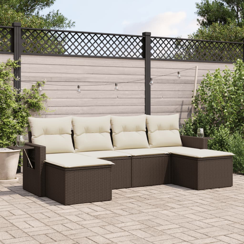 6-delige Loungeset met kussens poly rattan bruin