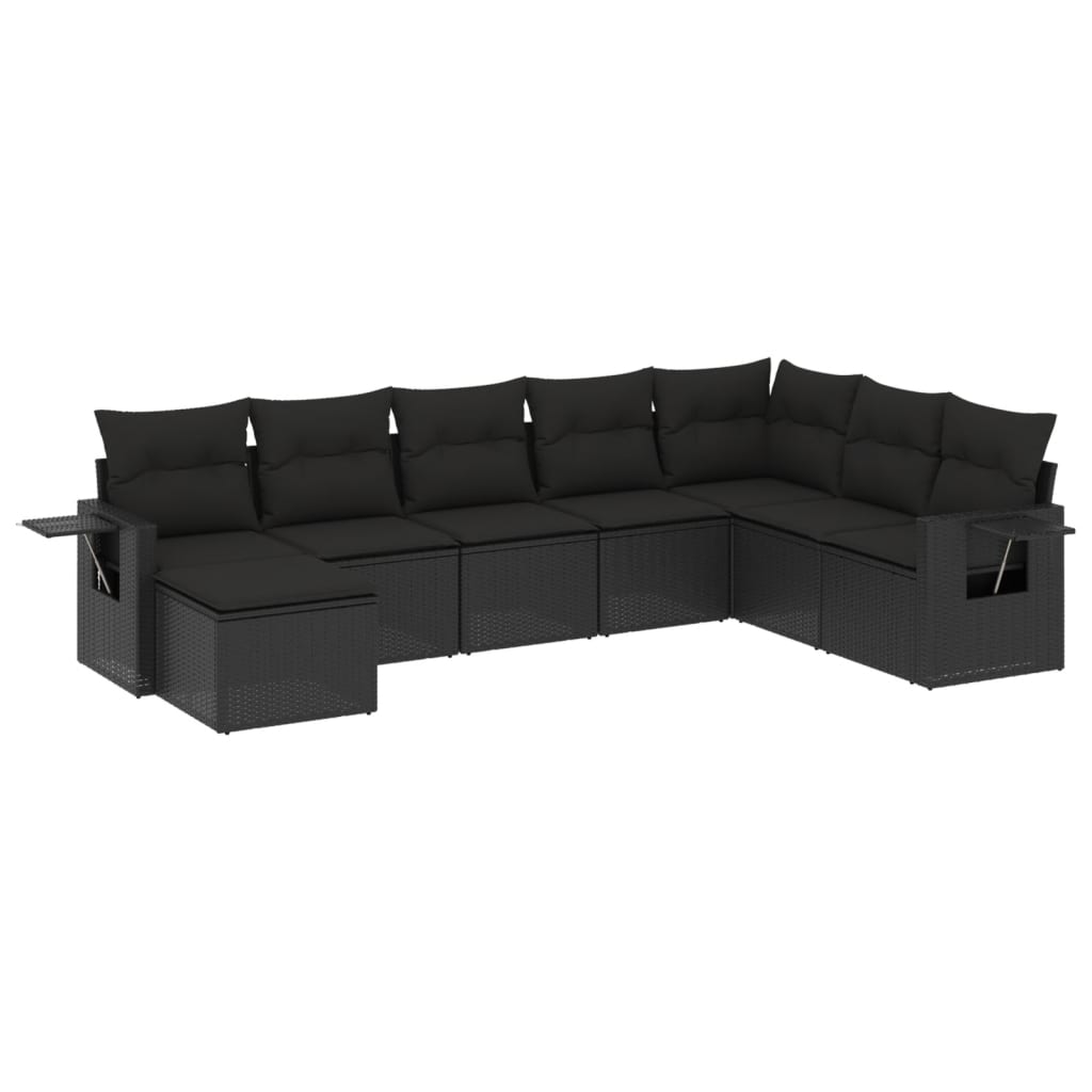 8-delige Loungeset met kussens poly rattan zwart