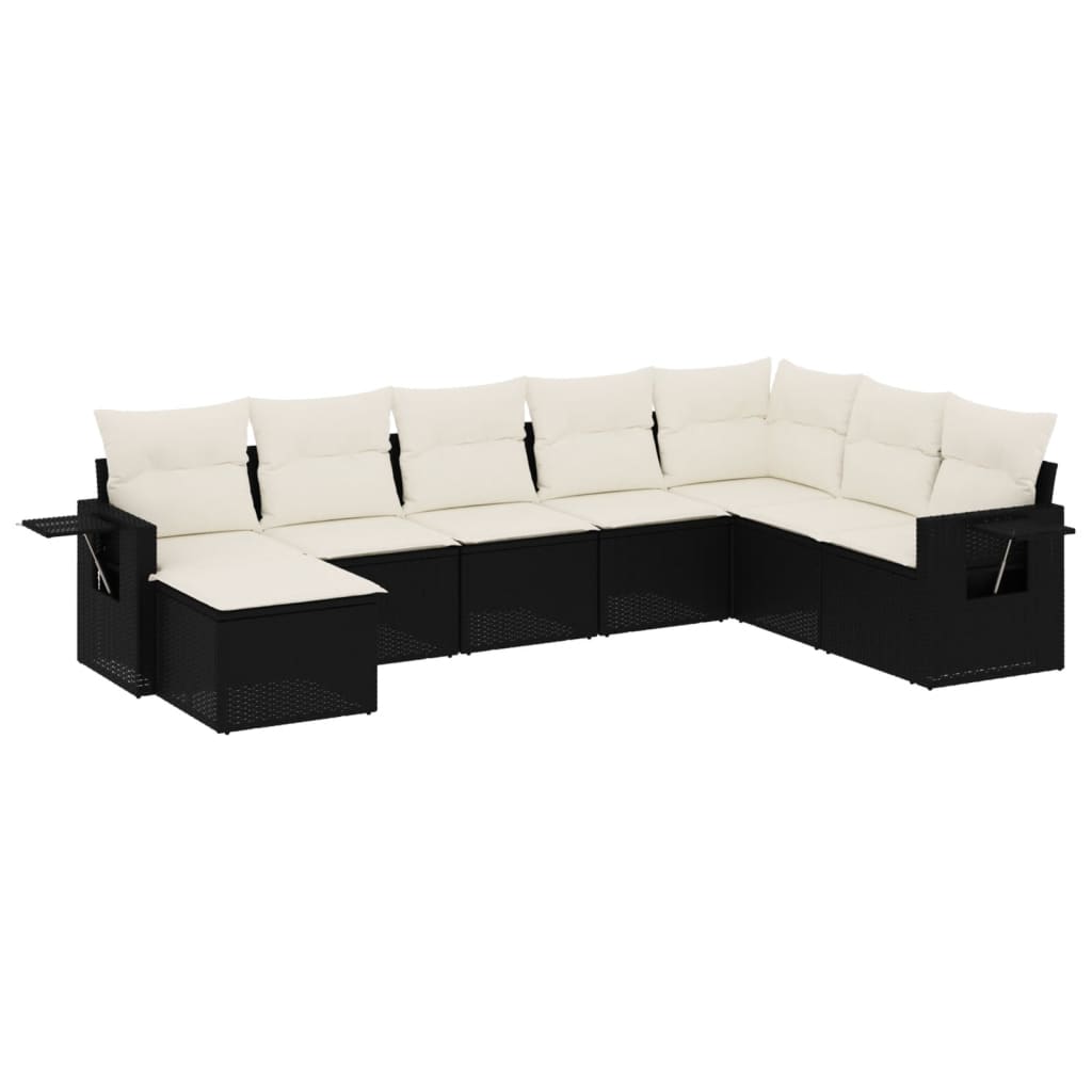 8-delige Loungeset met kussens poly rattan zwart