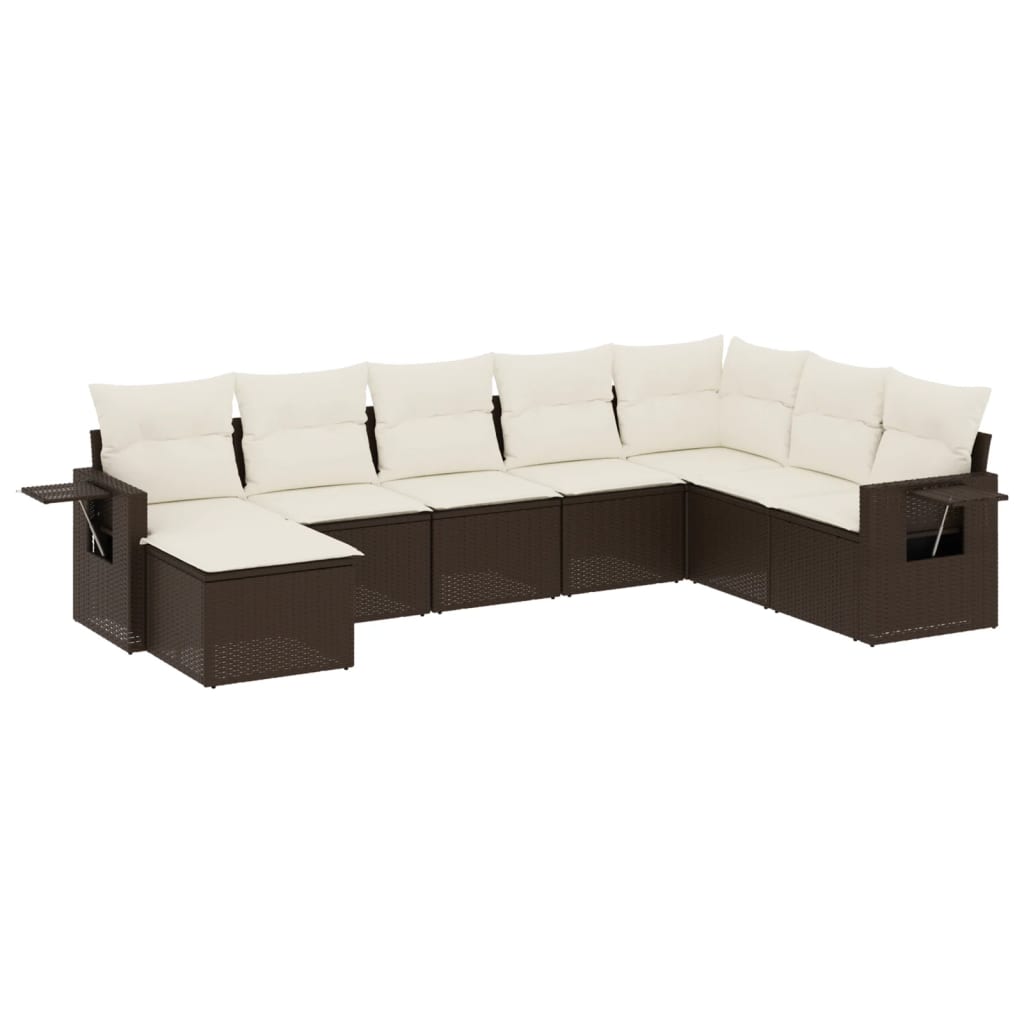 9-delige Loungeset met kussens poly rattan bruin