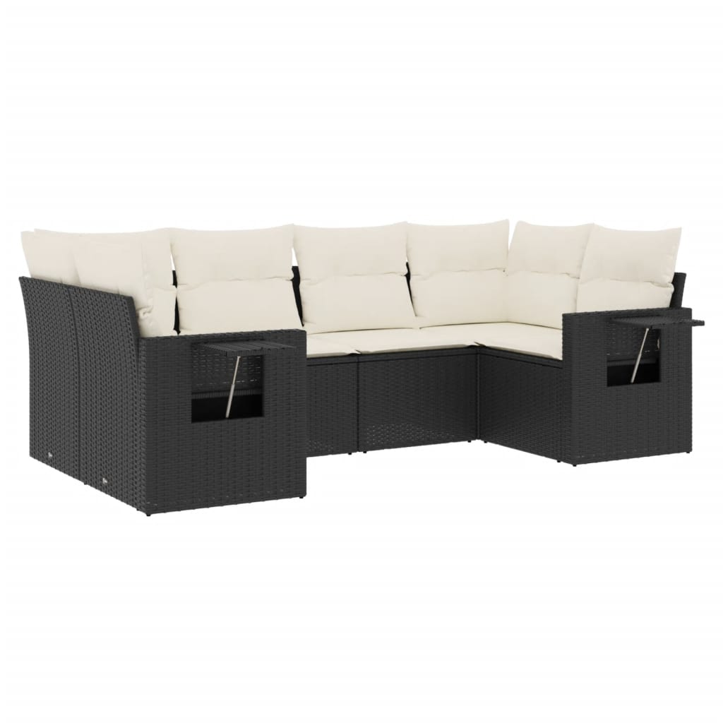 6-delige Loungeset met kussens poly rattan zwart