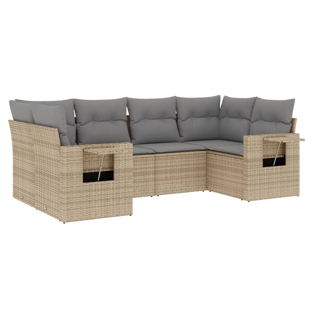 6-delige Loungeset met kussens poly rattan beige