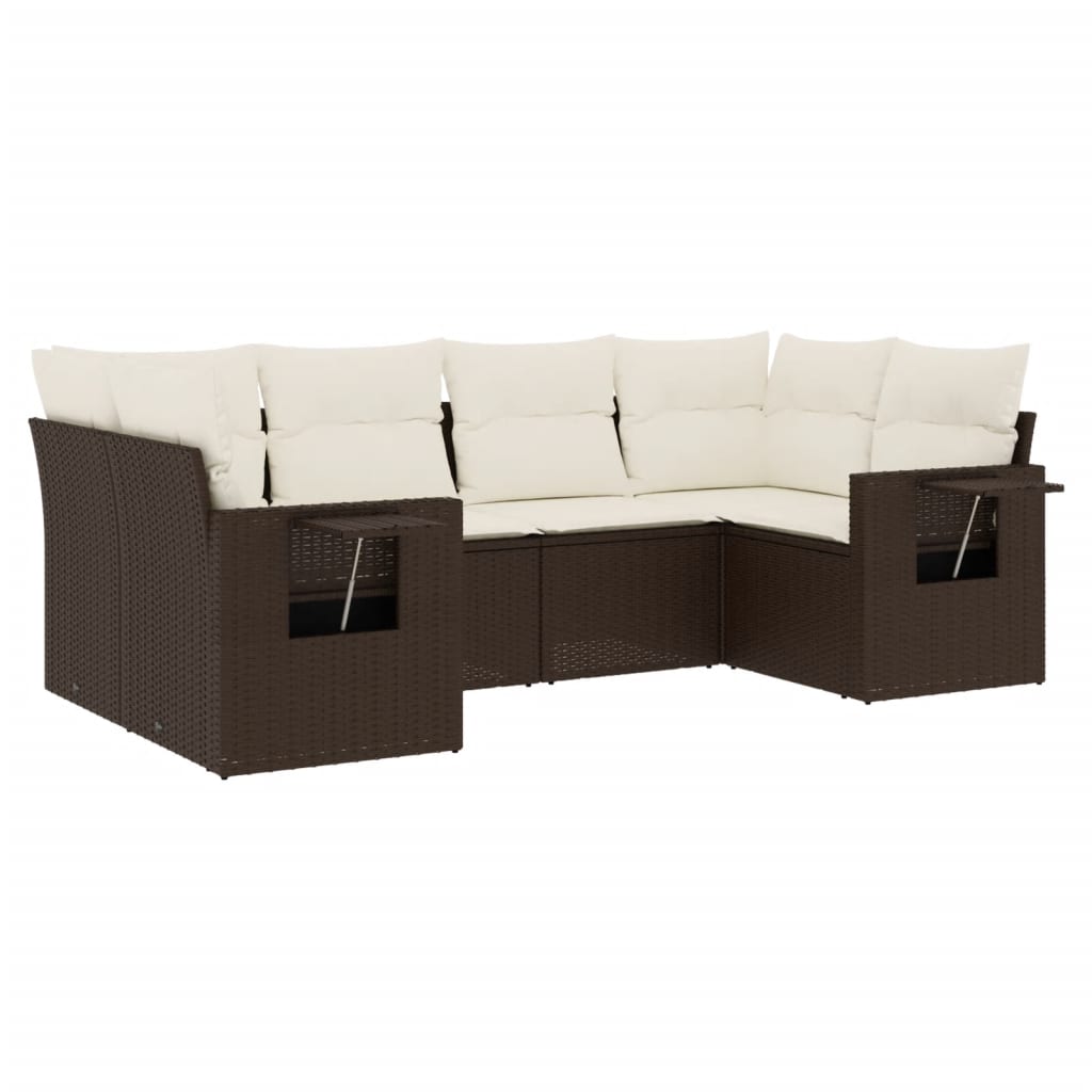 6-delige Loungeset met kussens poly rattan bruin