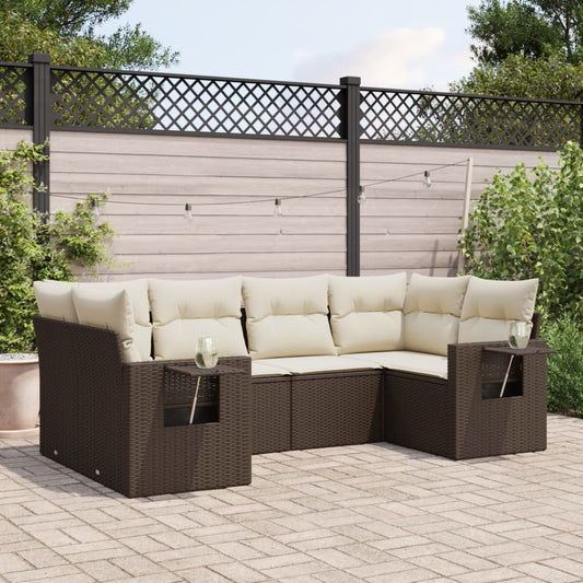 6-delige Loungeset met kussens poly rattan bruin