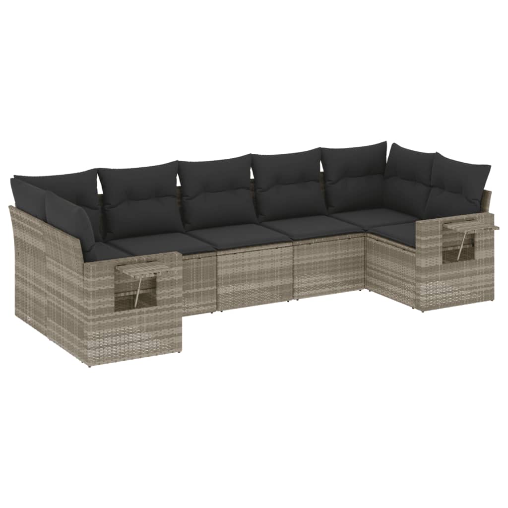 7-delige Loungeset met kussens poly rattan lichtgrijs