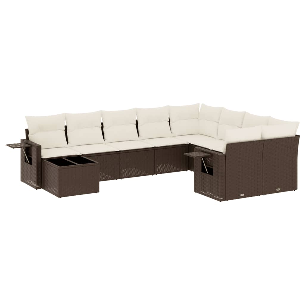 10-delige Loungeset met kussens poly rattan bruin