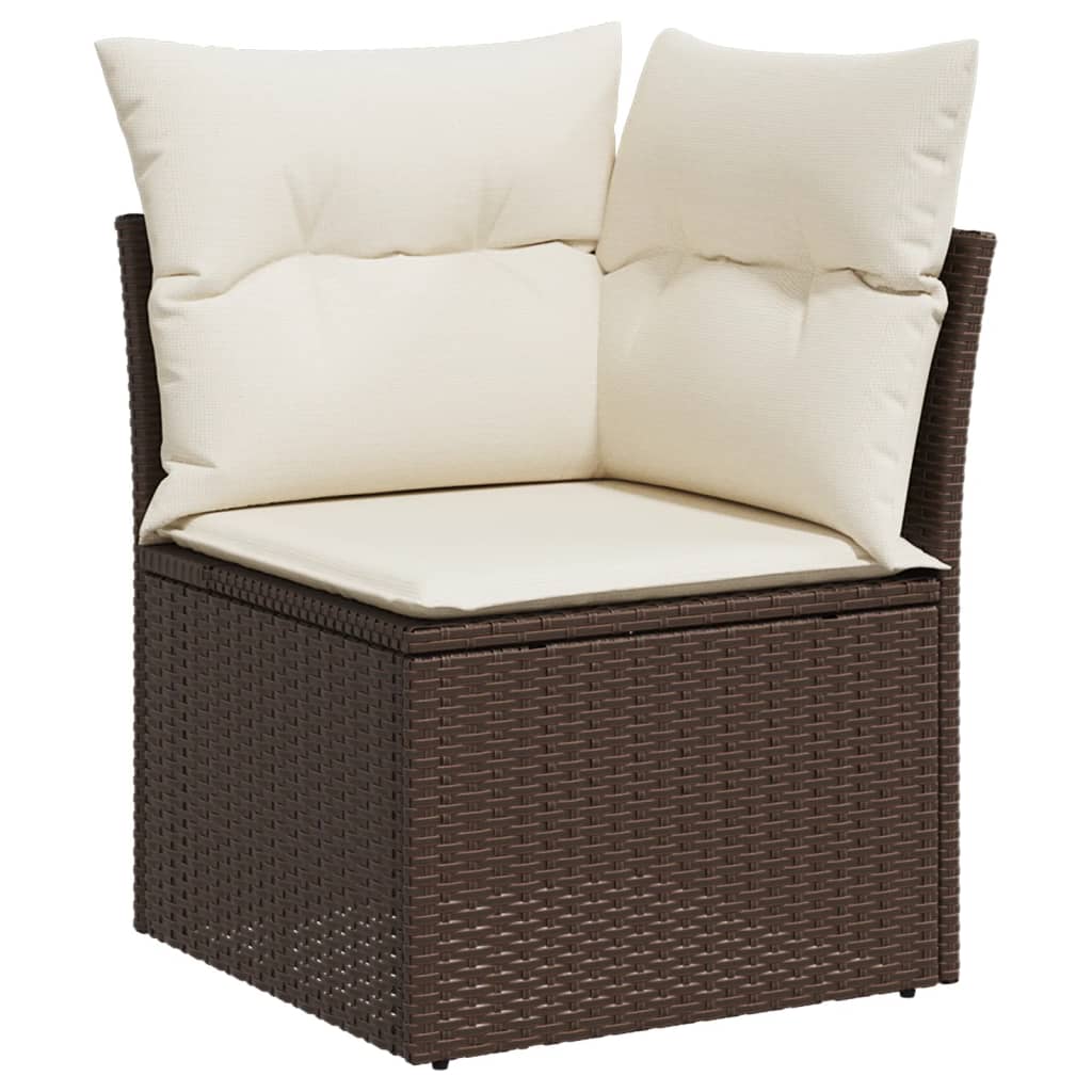 10-delige Loungeset met kussens poly rattan bruin