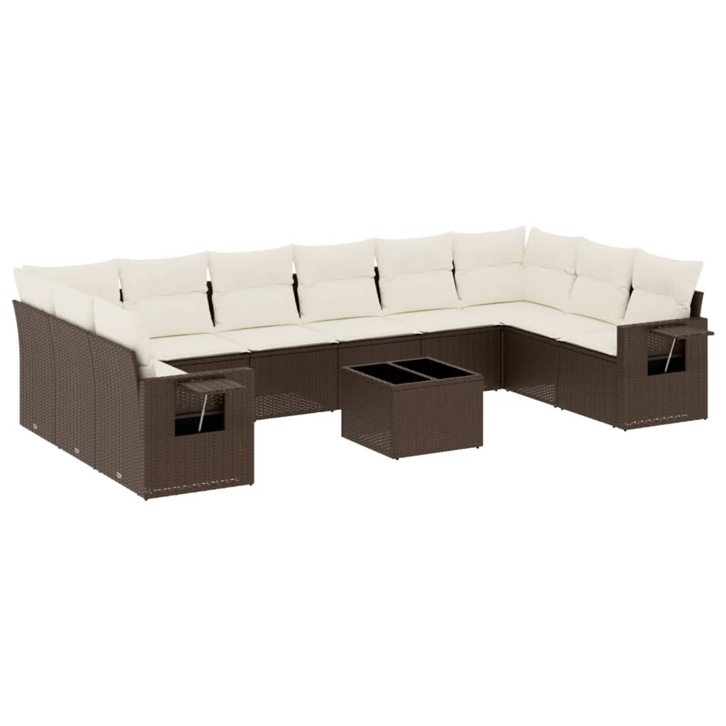 11-delige Loungeset met kussens poly rattan bruin