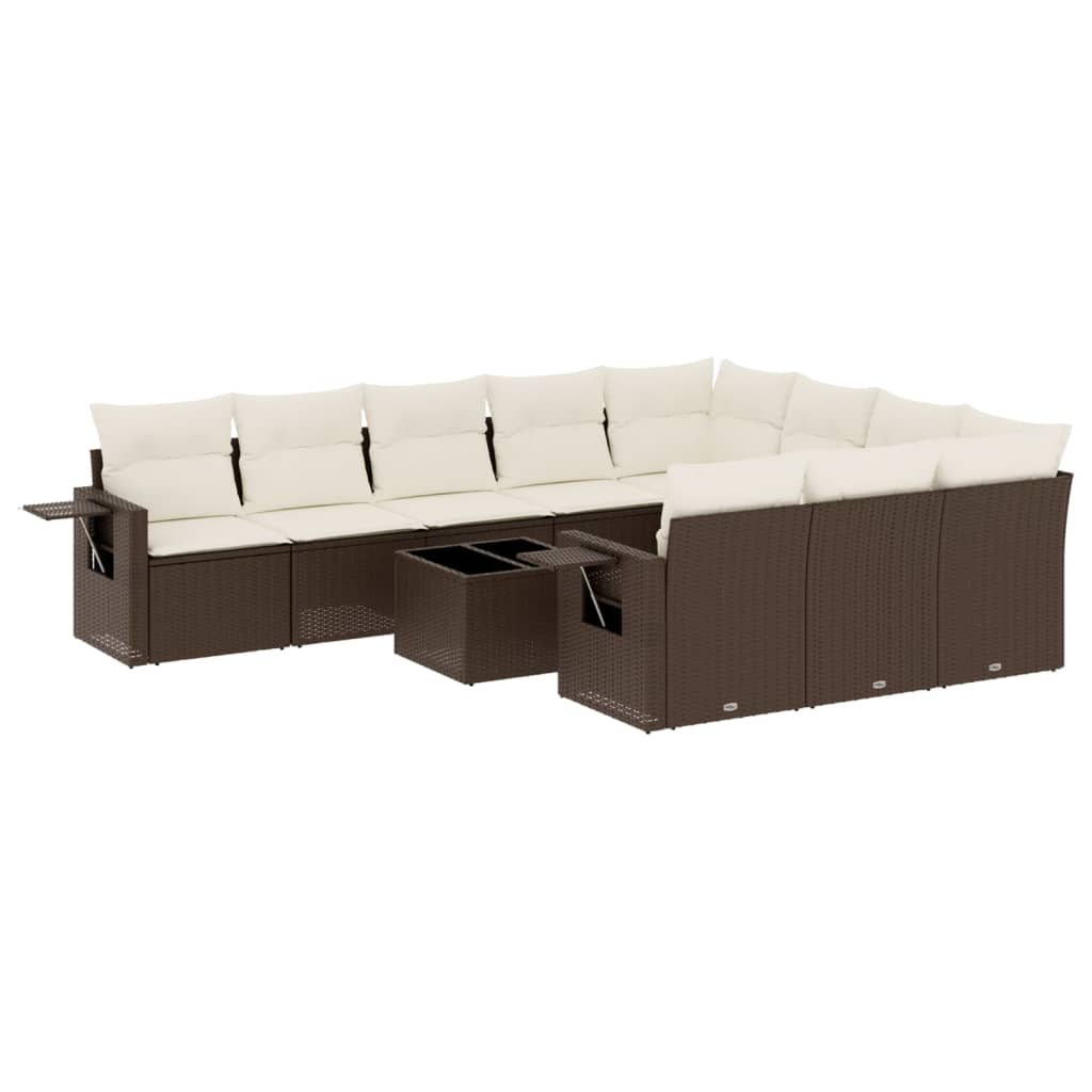 11-delige Loungeset met kussens poly rattan bruin