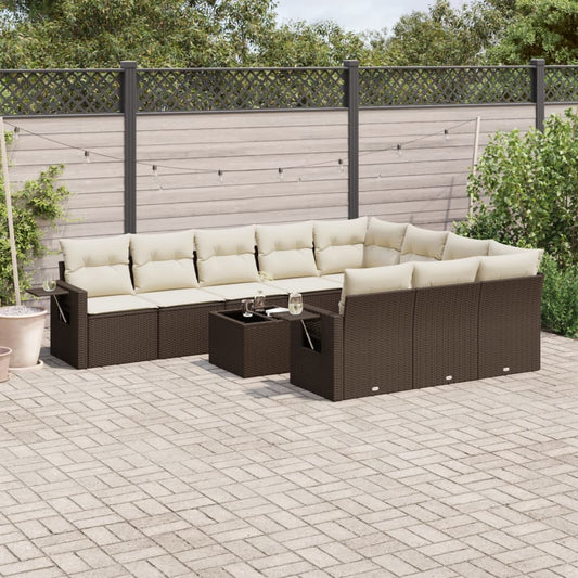 11-delige Loungeset met kussens poly rattan bruin