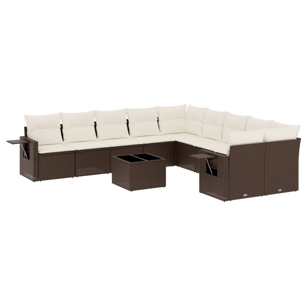 11-delige Loungeset met kussens poly rattan bruin