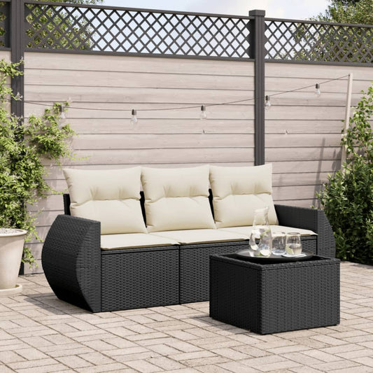 4-delige Loungeset met kussens poly rattan zwart Tuinsets | Creëer jouw Trendy Thuis | Gratis bezorgd & Retour | Trendy.nl