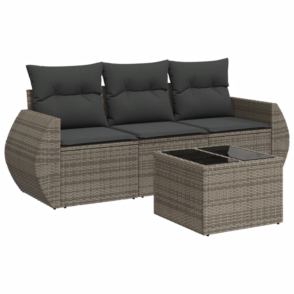 4-delige Loungeset met kussens poly rattan grijs