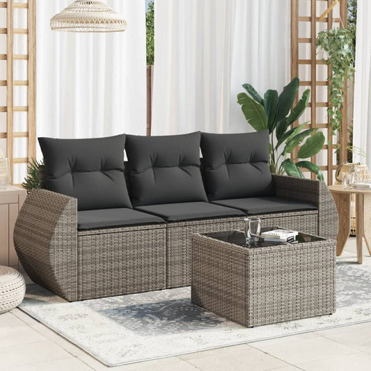 4-delige Loungeset met kussens poly rattan grijs