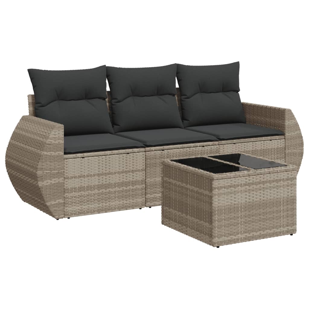 4-delige Loungeset met kussens poly rattan lichtgrijs Tuinsets | Creëer jouw Trendy Thuis | Gratis bezorgd & Retour | Trendy.nl