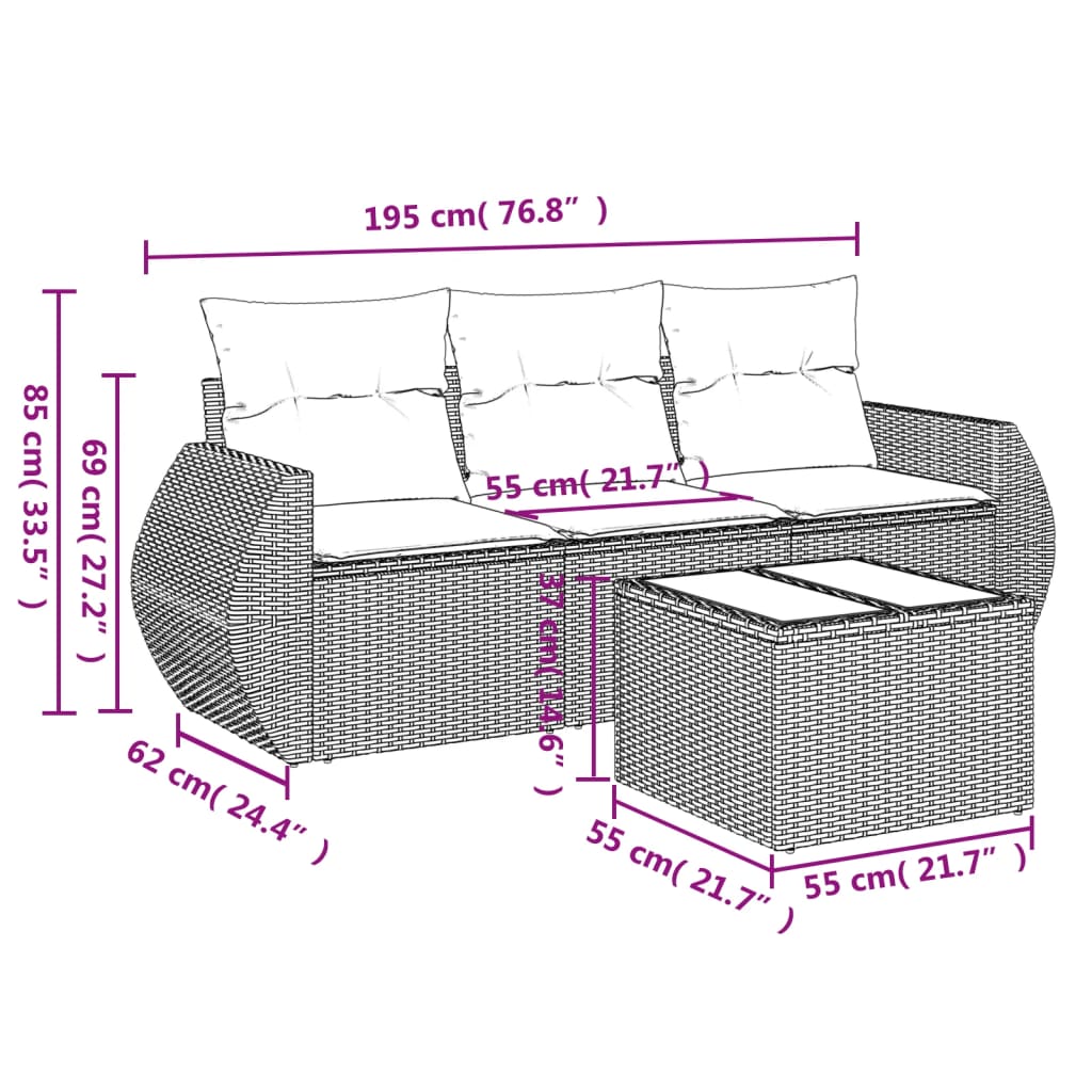 4-delige Loungeset met kussens poly rattan lichtgrijs Tuinsets | Creëer jouw Trendy Thuis | Gratis bezorgd & Retour | Trendy.nl