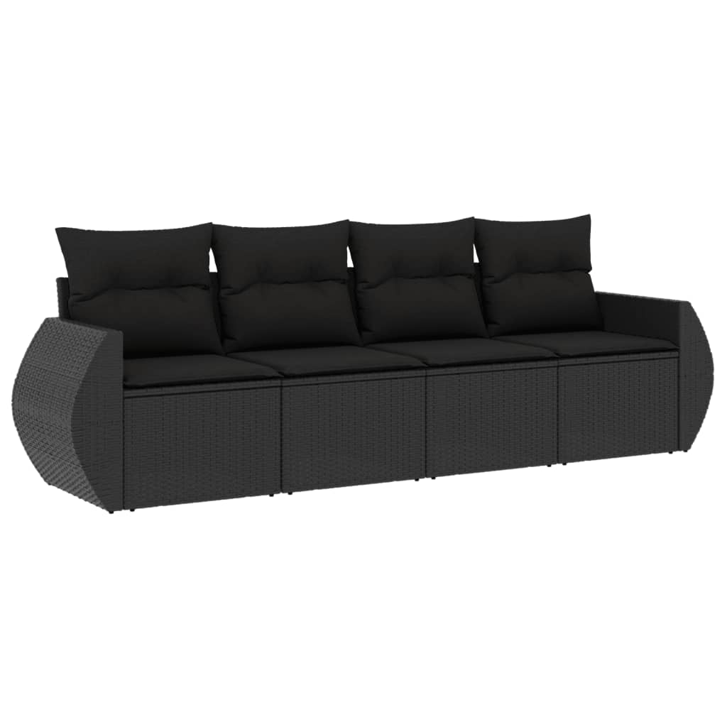 4-delige Loungeset met kussens poly rattan zwart Tuinsets | Creëer jouw Trendy Thuis | Gratis bezorgd & Retour | Trendy.nl