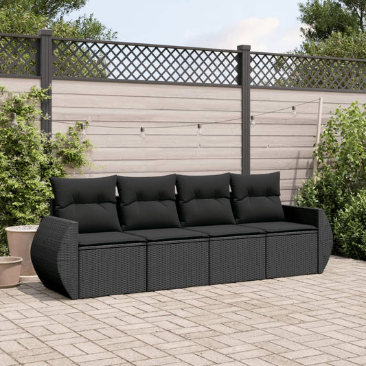 4-delige Loungeset met kussens poly rattan zwart Tuinsets | Creëer jouw Trendy Thuis | Gratis bezorgd & Retour | Trendy.nl