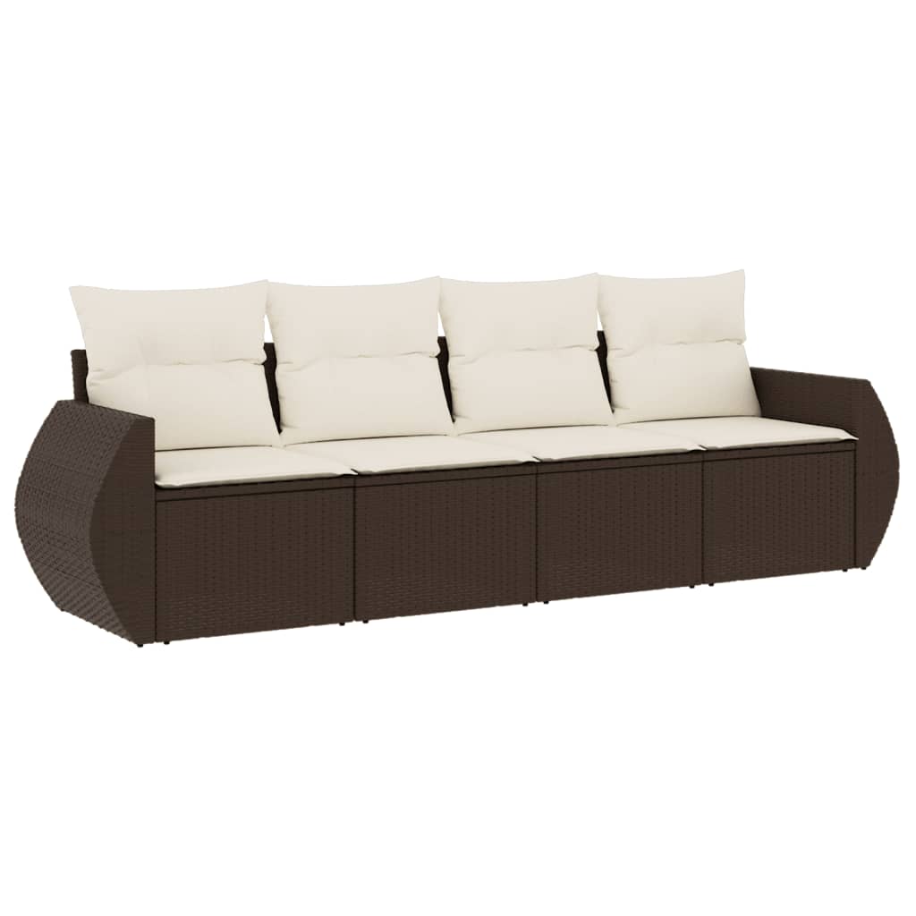 4-delige Loungeset met kussens poly rattan bruin