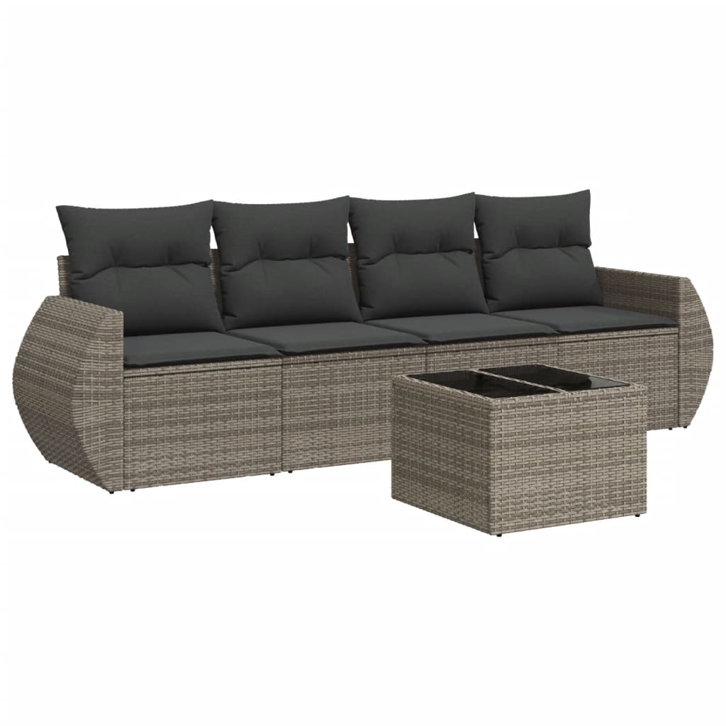 5-delige Loungeset met kussens poly rattan grijs