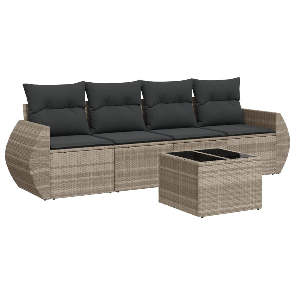 5-delige Loungeset met kussens poly rattan lichtgrijs Tuinsets | Creëer jouw Trendy Thuis | Gratis bezorgd & Retour | Trendy.nl