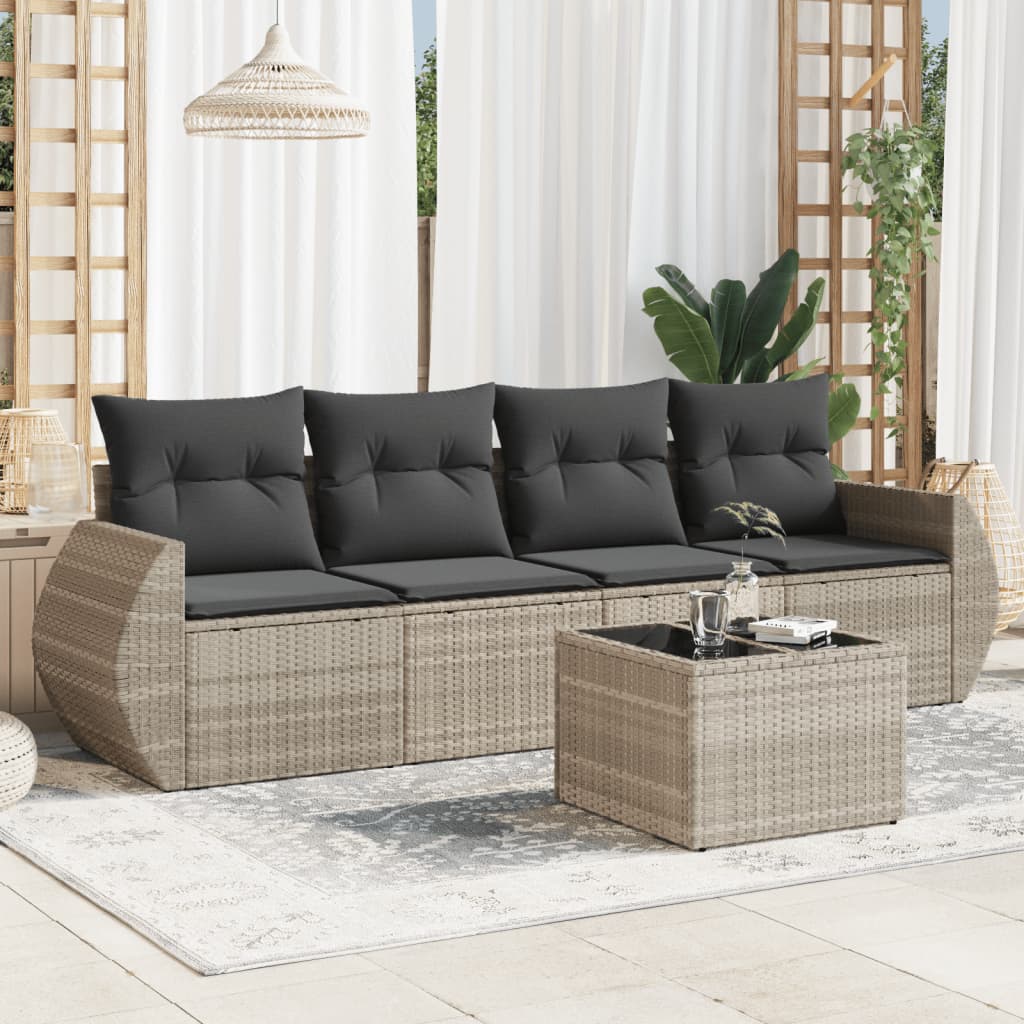 5-delige Loungeset met kussens poly rattan lichtgrijs Tuinsets | Creëer jouw Trendy Thuis | Gratis bezorgd & Retour | Trendy.nl