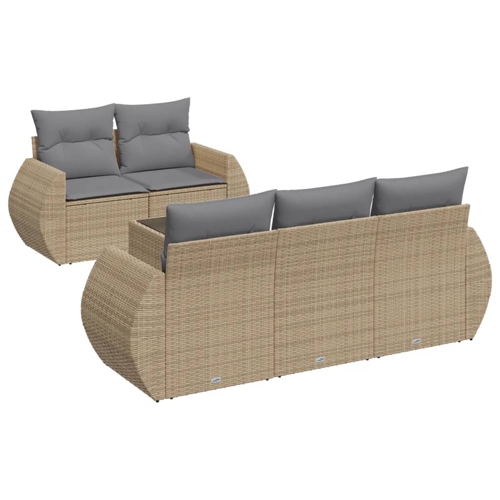 6-delige Loungeset met kussens poly rattan beige