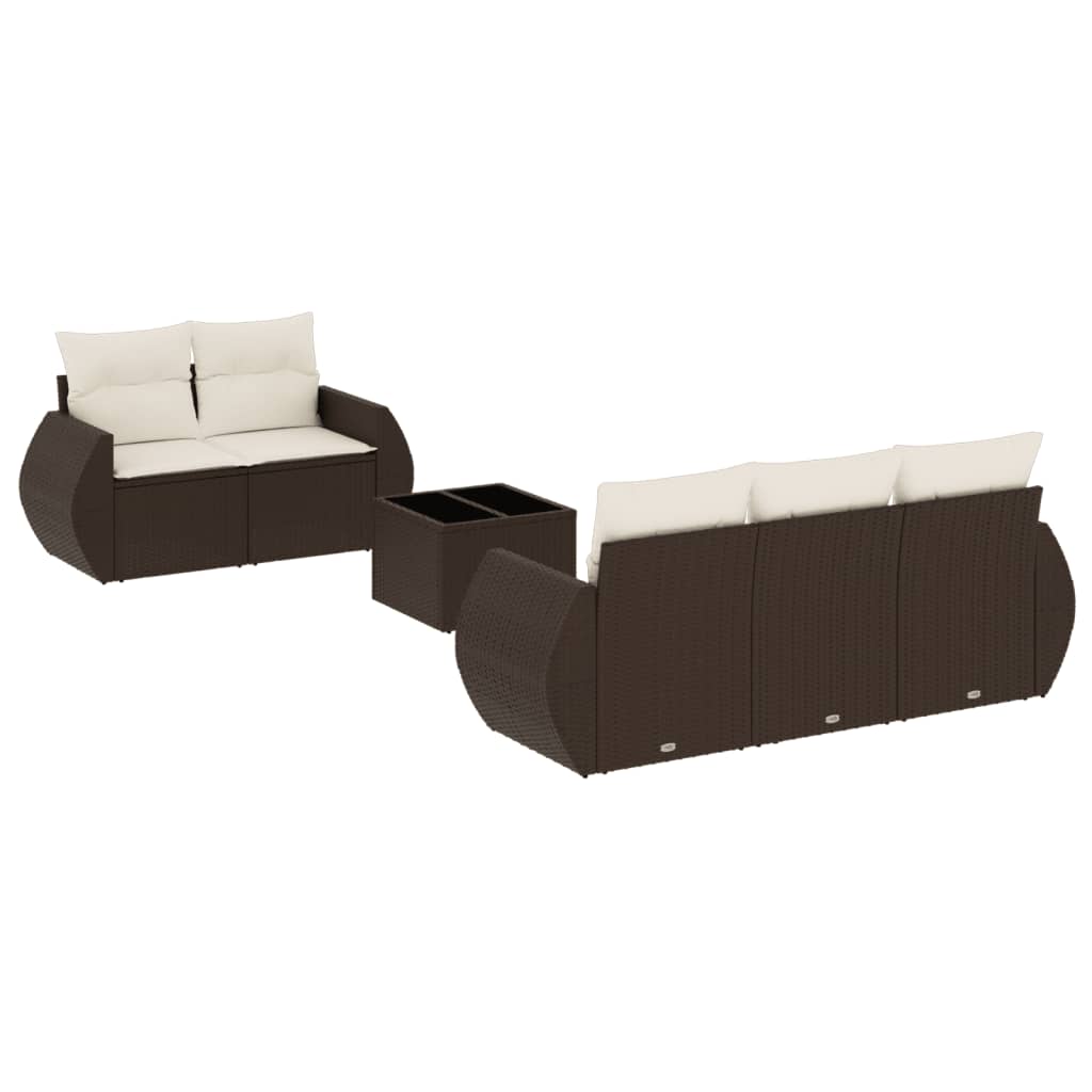 6-delige Loungeset met kussens poly rattan bruin