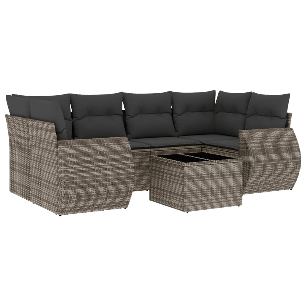 7-delige Loungeset met kussens poly rattan grijs