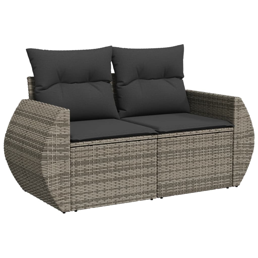 7-delige Loungeset met kussens poly rattan grijs