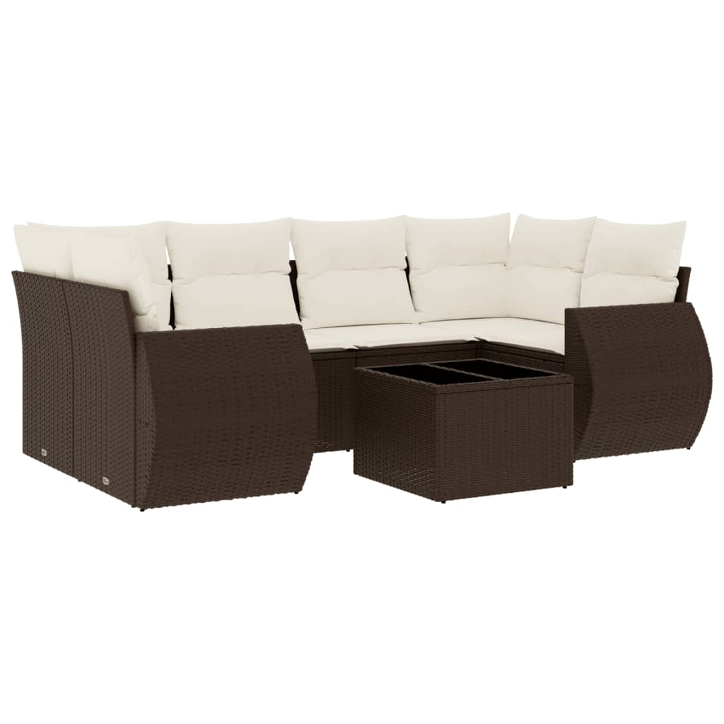 7-delige Loungeset met kussens poly rattan bruin