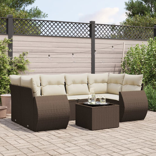 7-delige Loungeset met kussens poly rattan bruin