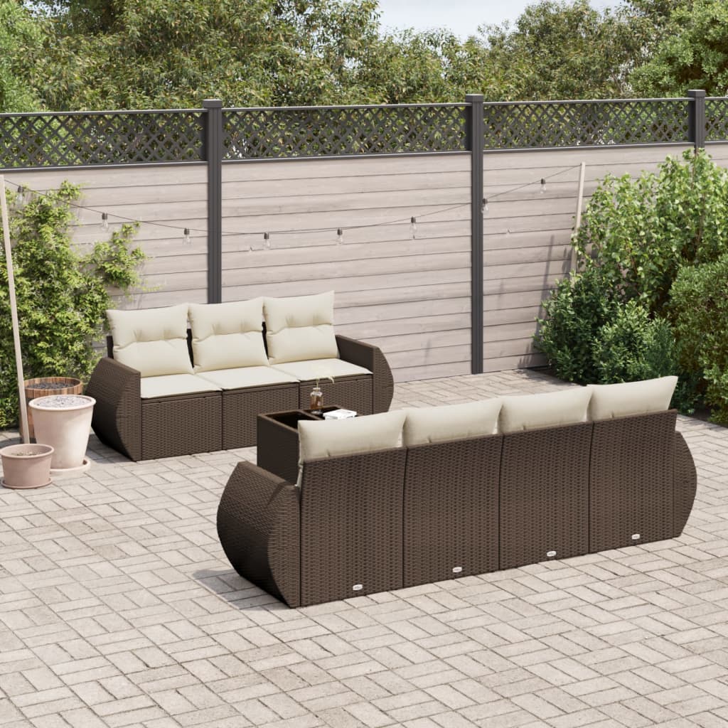 8-delige Loungeset met kussens poly rattan bruin