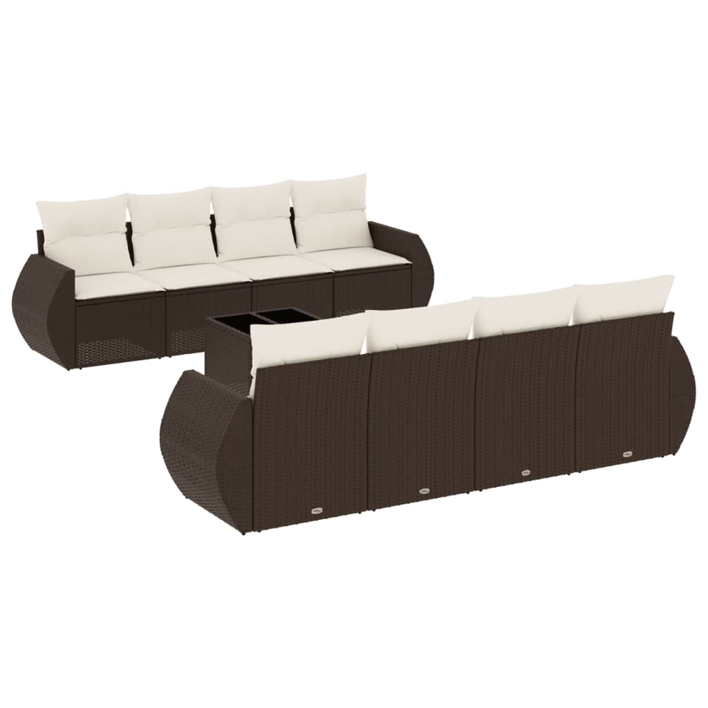 9-delige Loungeset met kussens poly rattan bruin