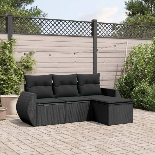 4-delige Loungeset met kussens poly rattan zwart Tuinsets | Creëer jouw Trendy Thuis | Gratis bezorgd & Retour | Trendy.nl