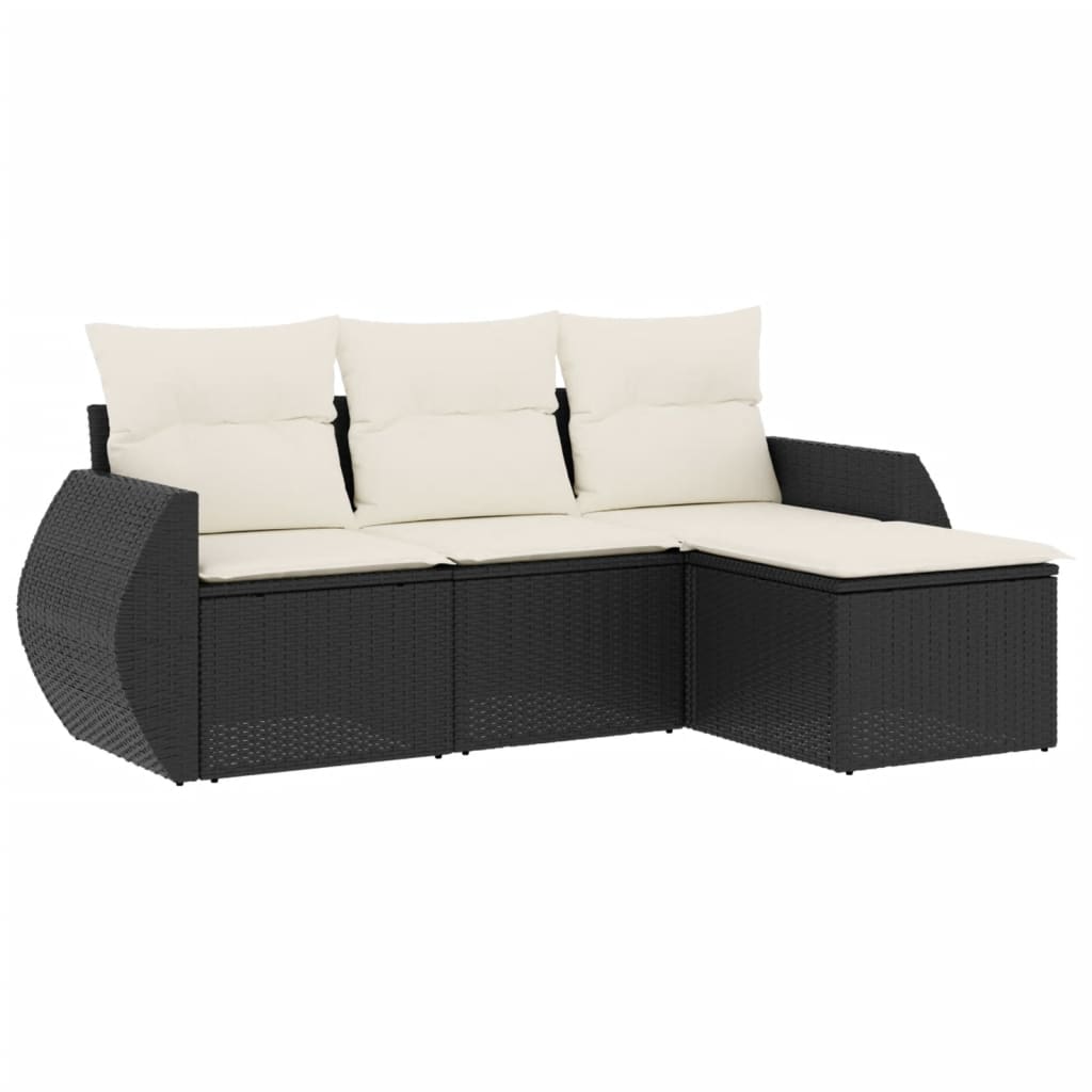 4-delige Loungeset met kussens poly rattan zwart Tuinsets | Creëer jouw Trendy Thuis | Gratis bezorgd & Retour | Trendy.nl