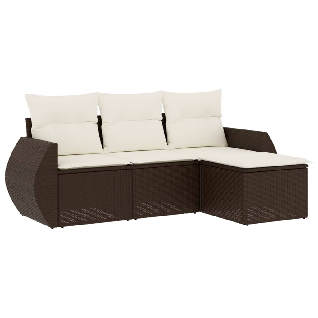 4-delige Loungeset met kussens poly rattan bruin