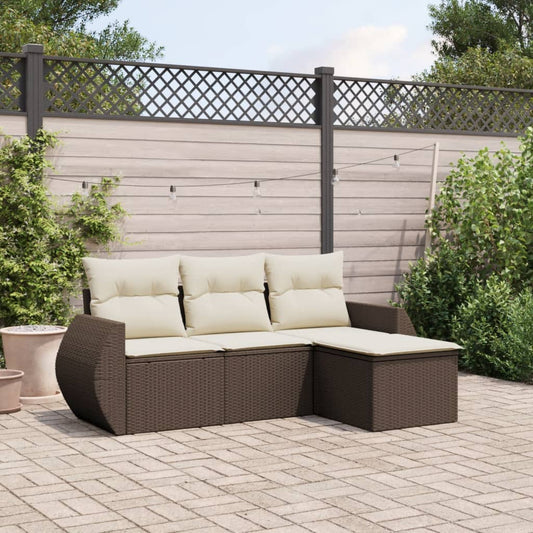 4-delige Loungeset met kussens poly rattan bruin